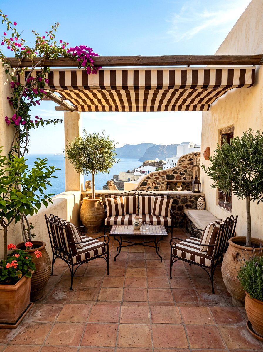 Brown Stripe Mediterranean Patio - 30 cabana stripe patio ideas