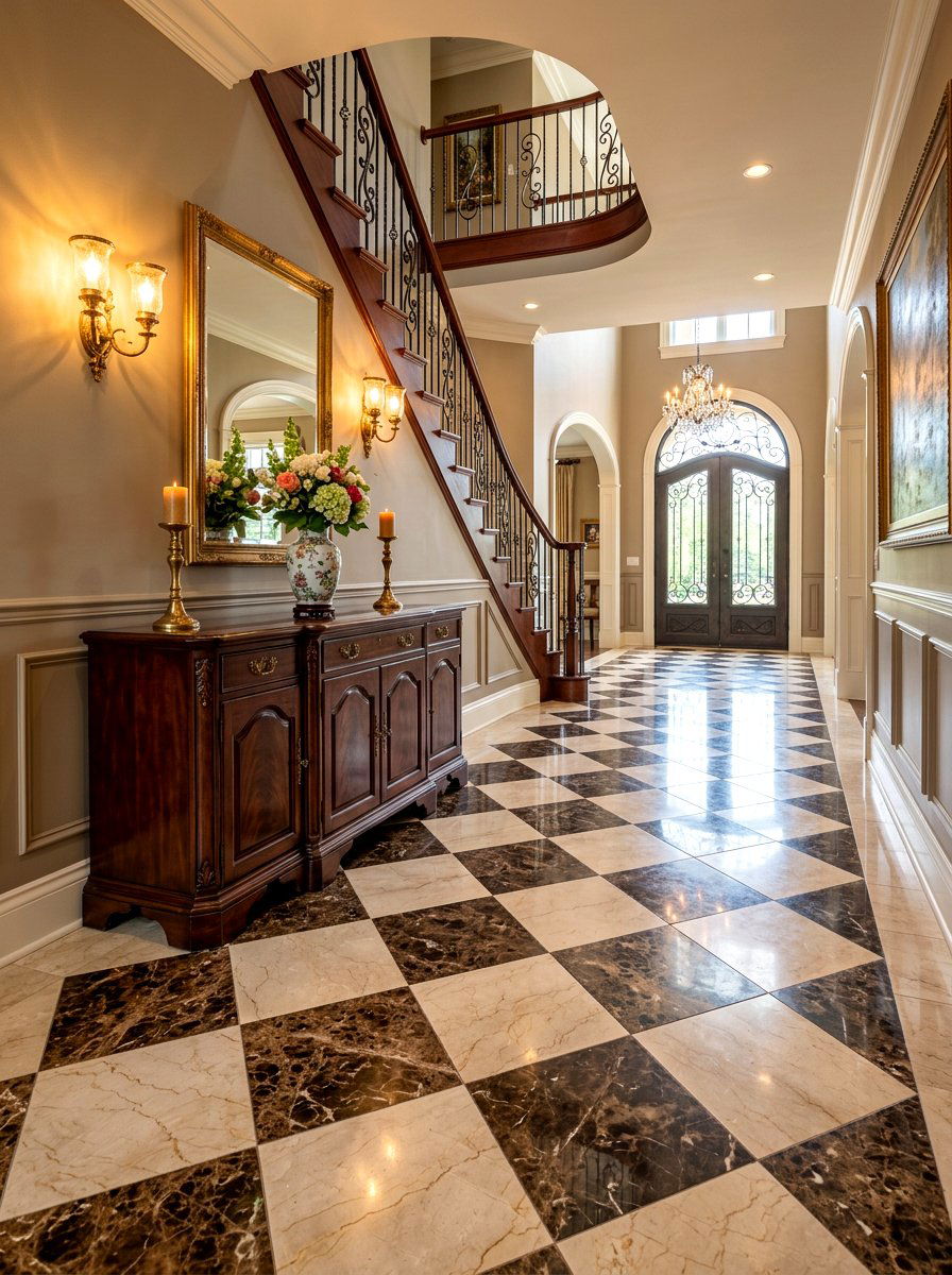 Brown and cream marble foyer - 30 checkerboard foyer floor ideas