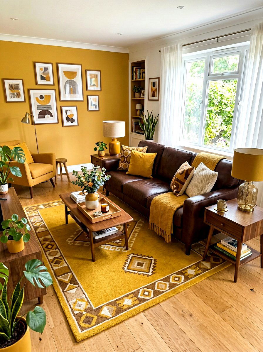 Brown and mustard yellow living room - 30 brown living room ideas