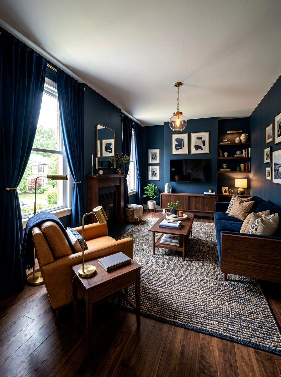 Brown and navy blue living room - 30 brown living room ideas