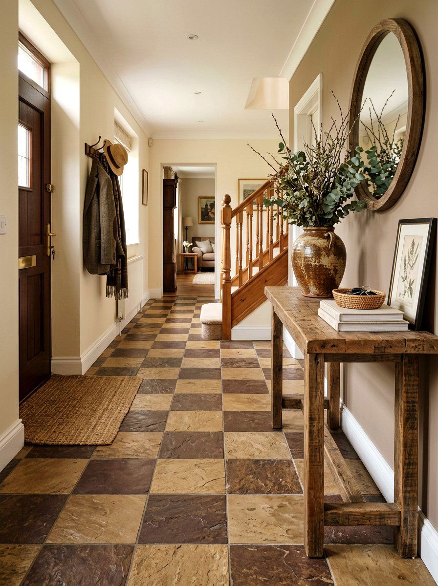 Brown and tan checkerboard entryway - 30 peel and stick checkerboard floor ideas