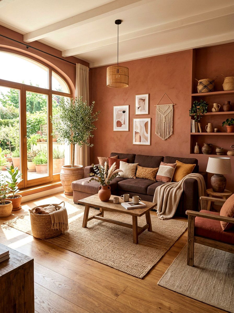Brown and terracotta living room - 30 brown living room ideas
