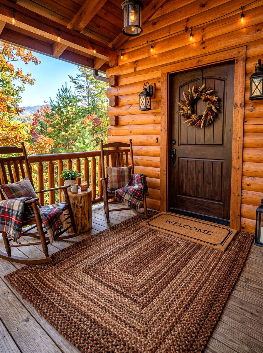 Brown braided rug - 30 porch doormat layering ideas