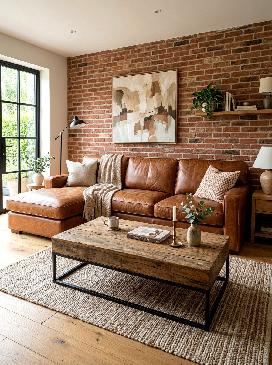 Brown leather sofa - 30 seventies living room ideas