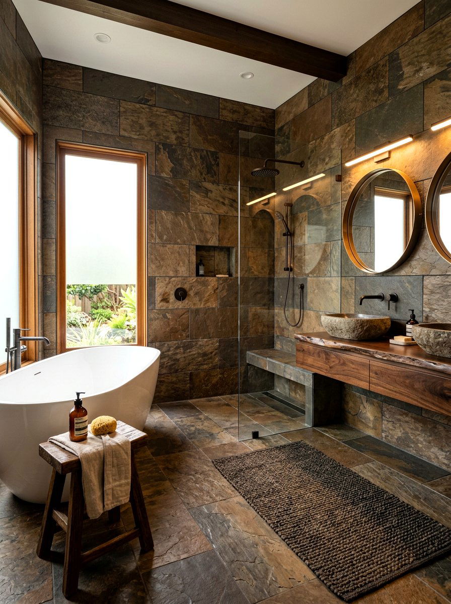 Brown stone tile bathroom - 30 chocolate brown bathroom ideas