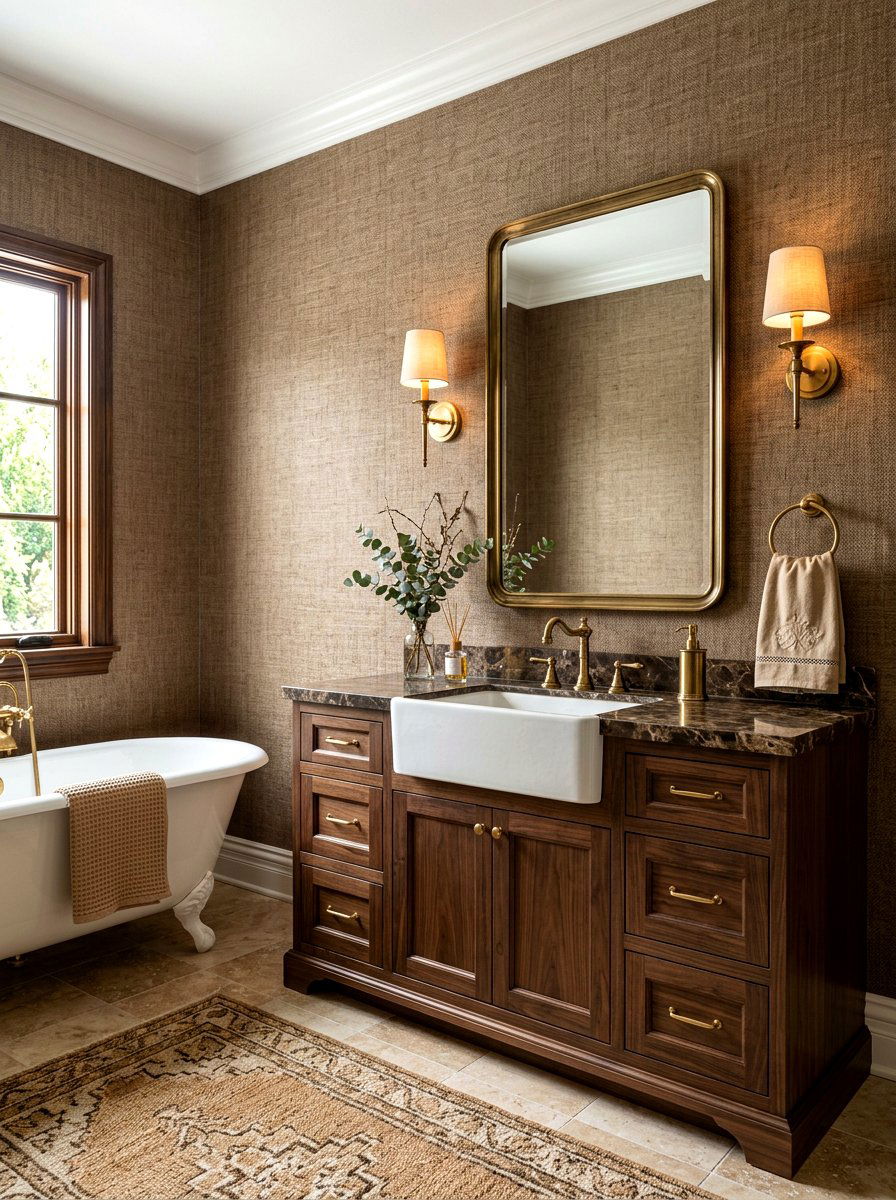 Brown textured wallpaper bathroom - 30 chocolate brown bathroom ideas