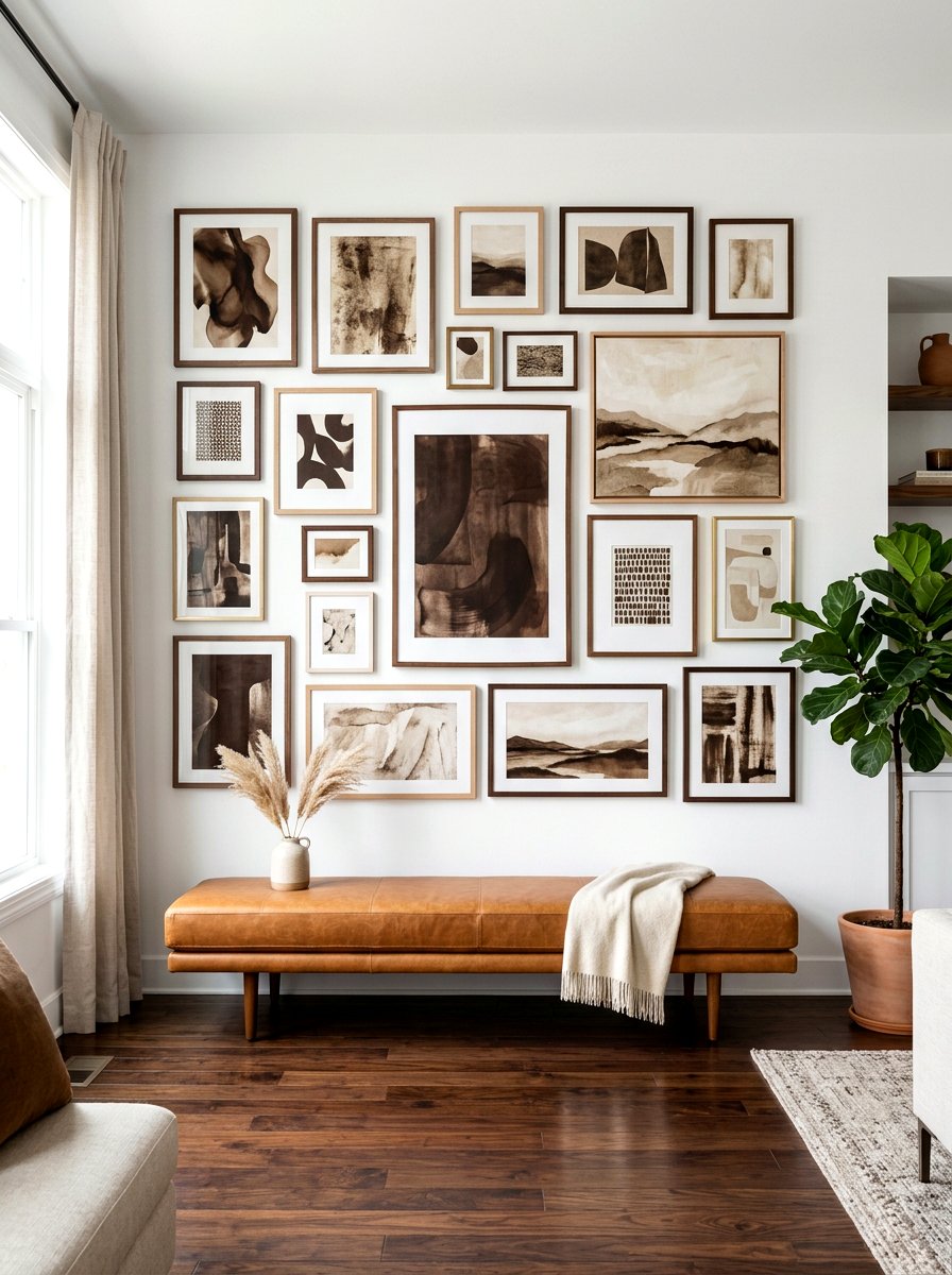 Brown wall art - 30 tonal brown living room ideas