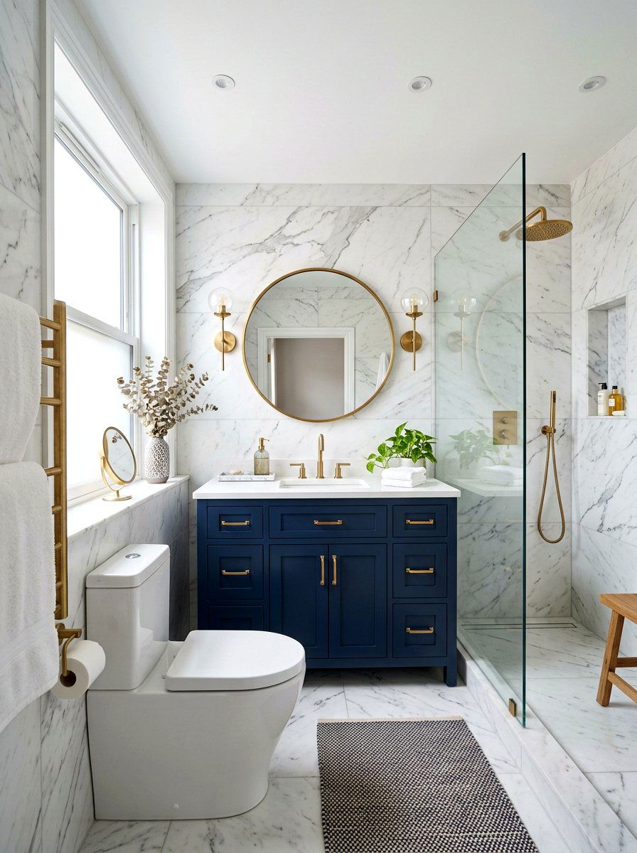 Brushed Brass Hardware - 30 sound bath bathroom ideas