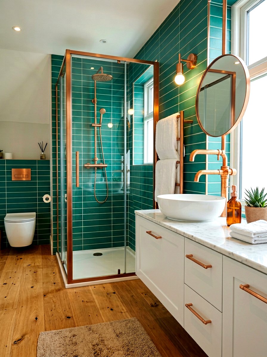 Brushed Copper Bathroom - 30 bathroom hardware finish ideas