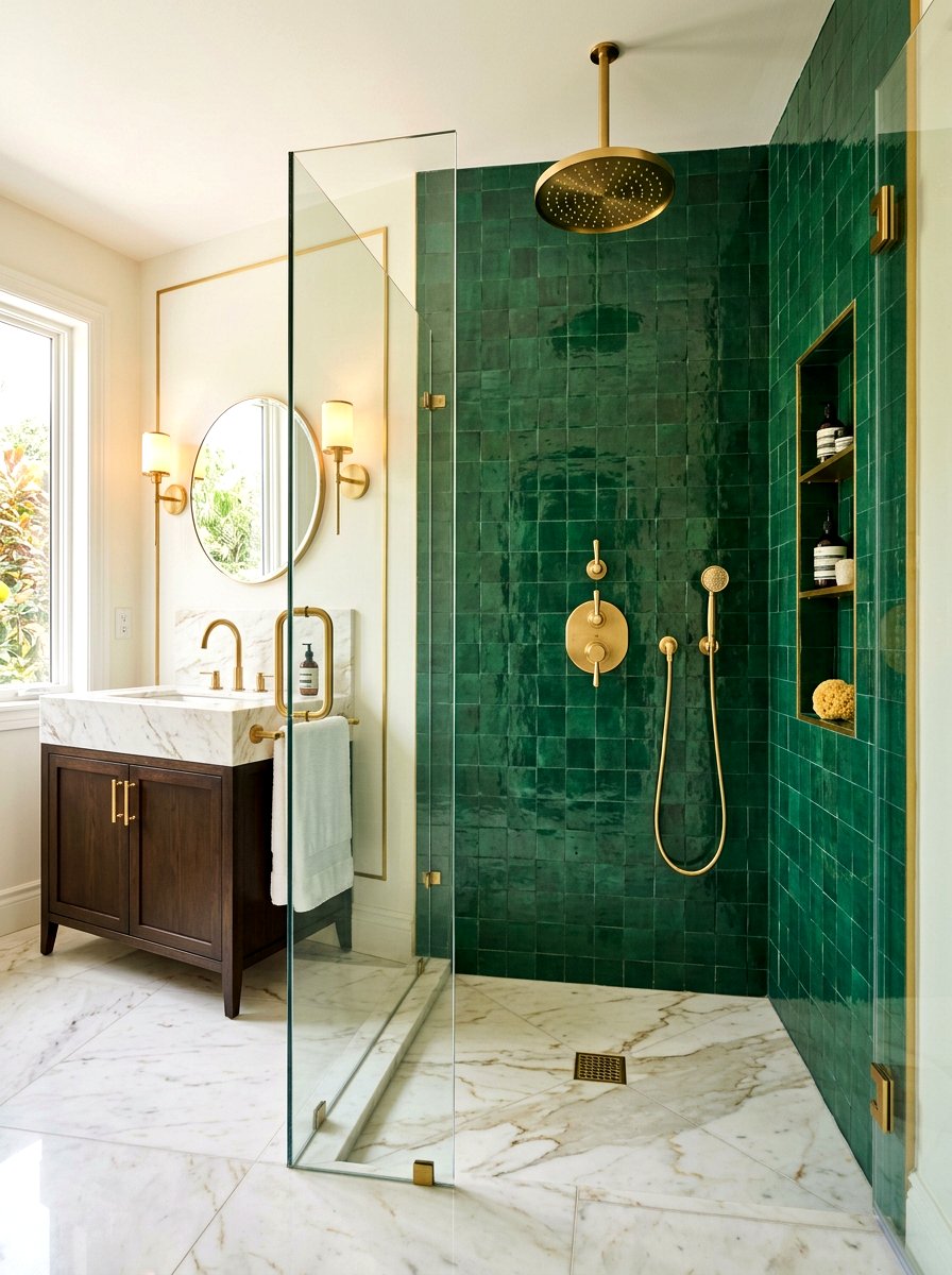 Brushed Gold Shower Hardware - 30 rain shower bathroom ideas