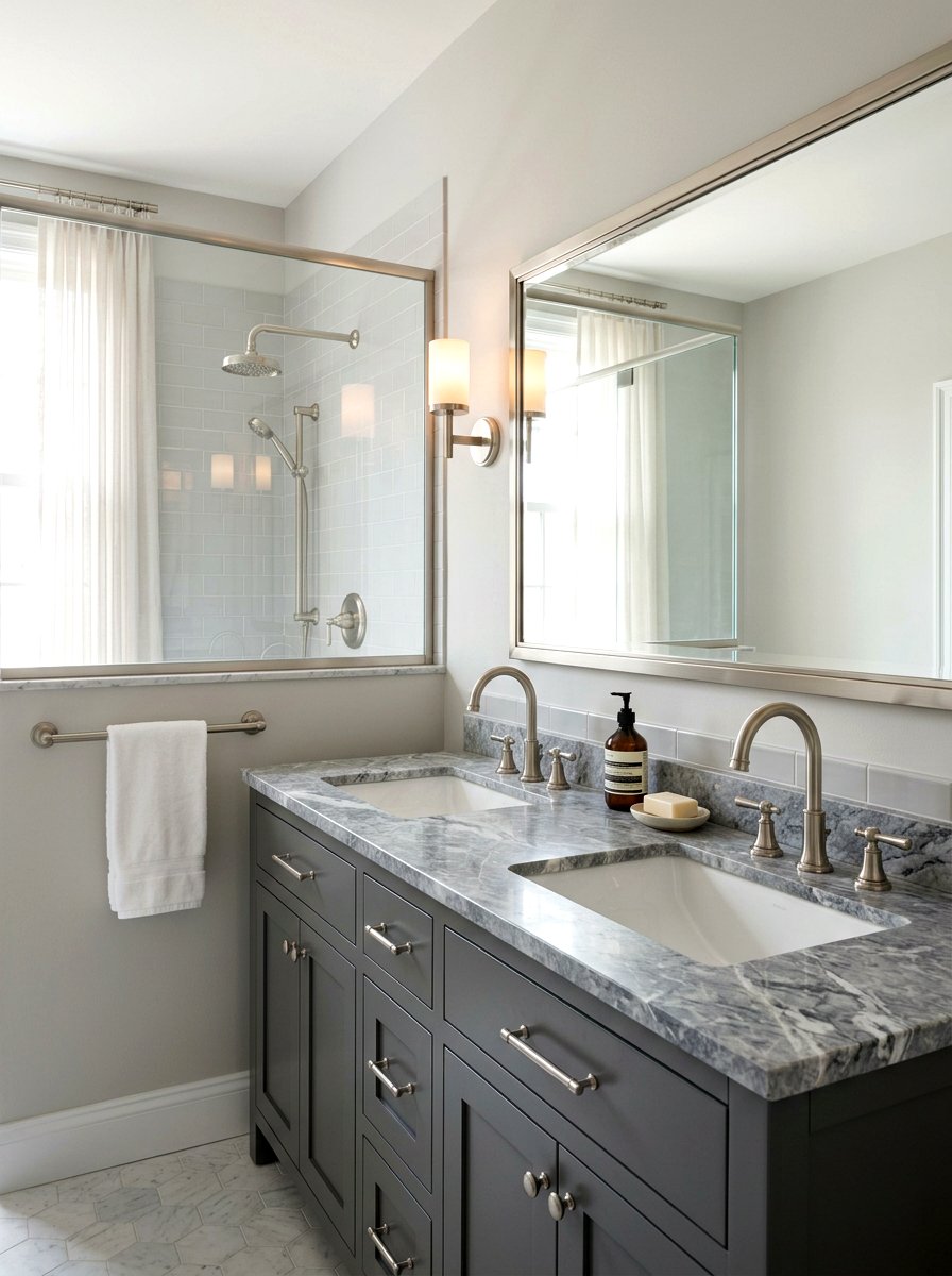 Brushed Nickel Hardware - 30 quiet luxury bathroom ideas