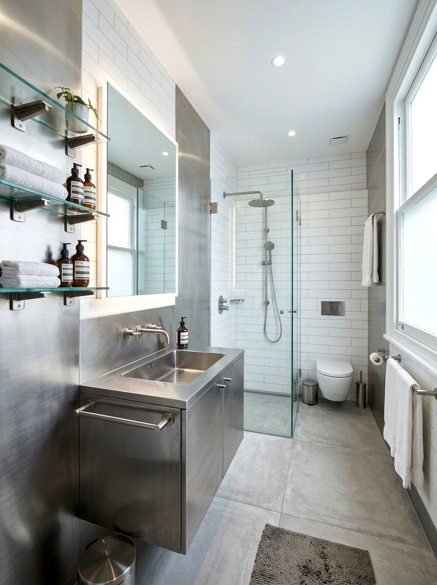 Brushed Steel Bathroom - 30 bathroom hardware finish ideas