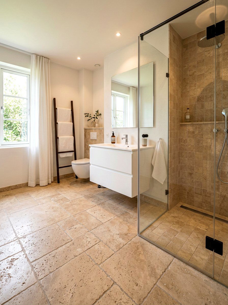 Brushed Travertine Floor - 30 travertine bathroom ideas