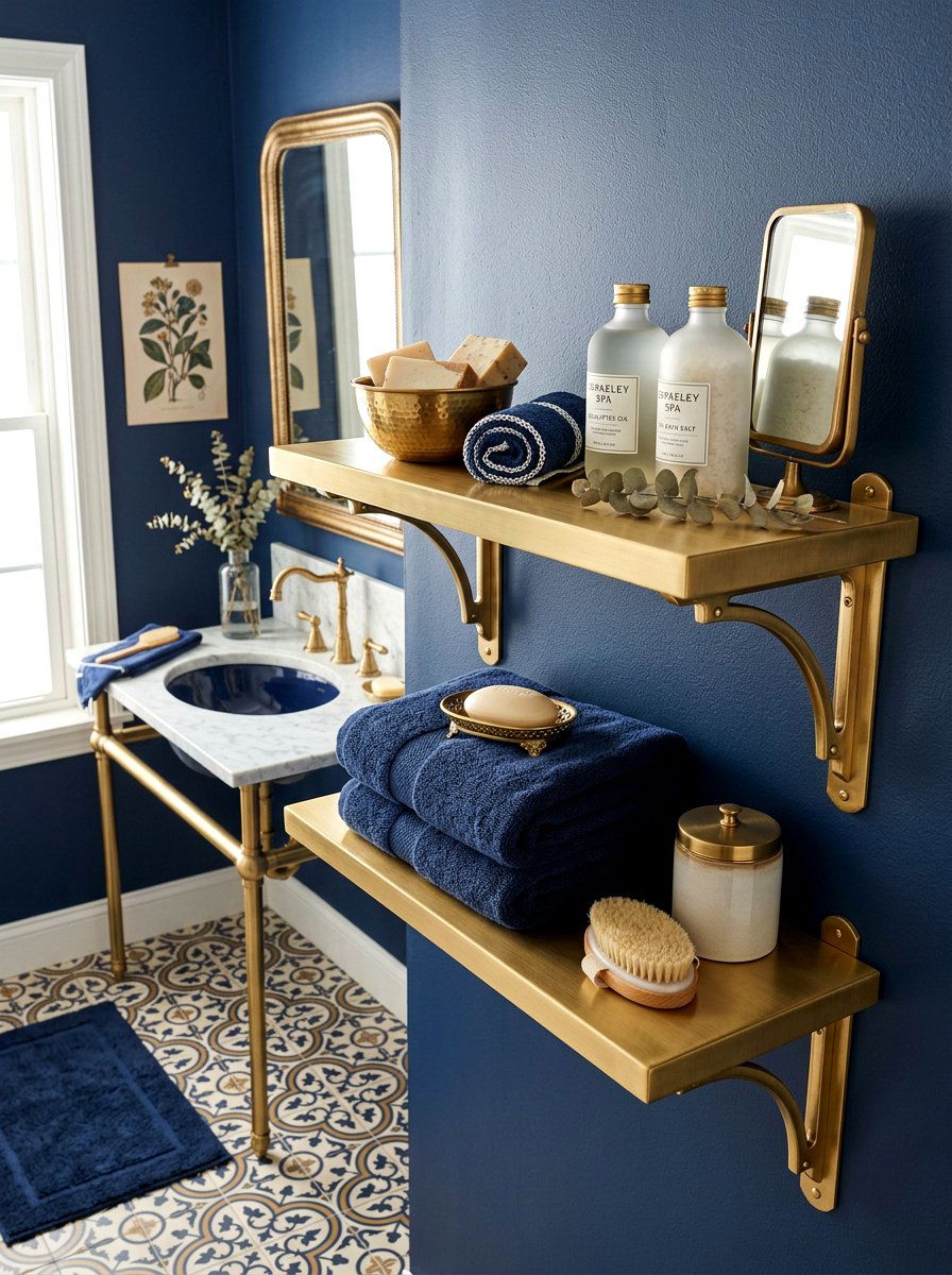 Brushed brass accents - 30 spa shelf styling bathroom ideas