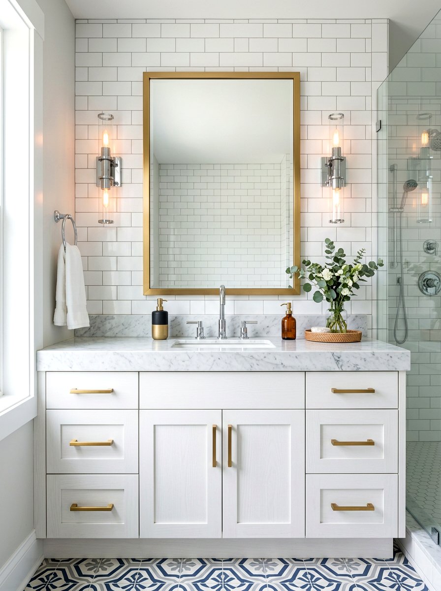 Brushed gold and chrome vanity - 30 mixed metal decor ideas