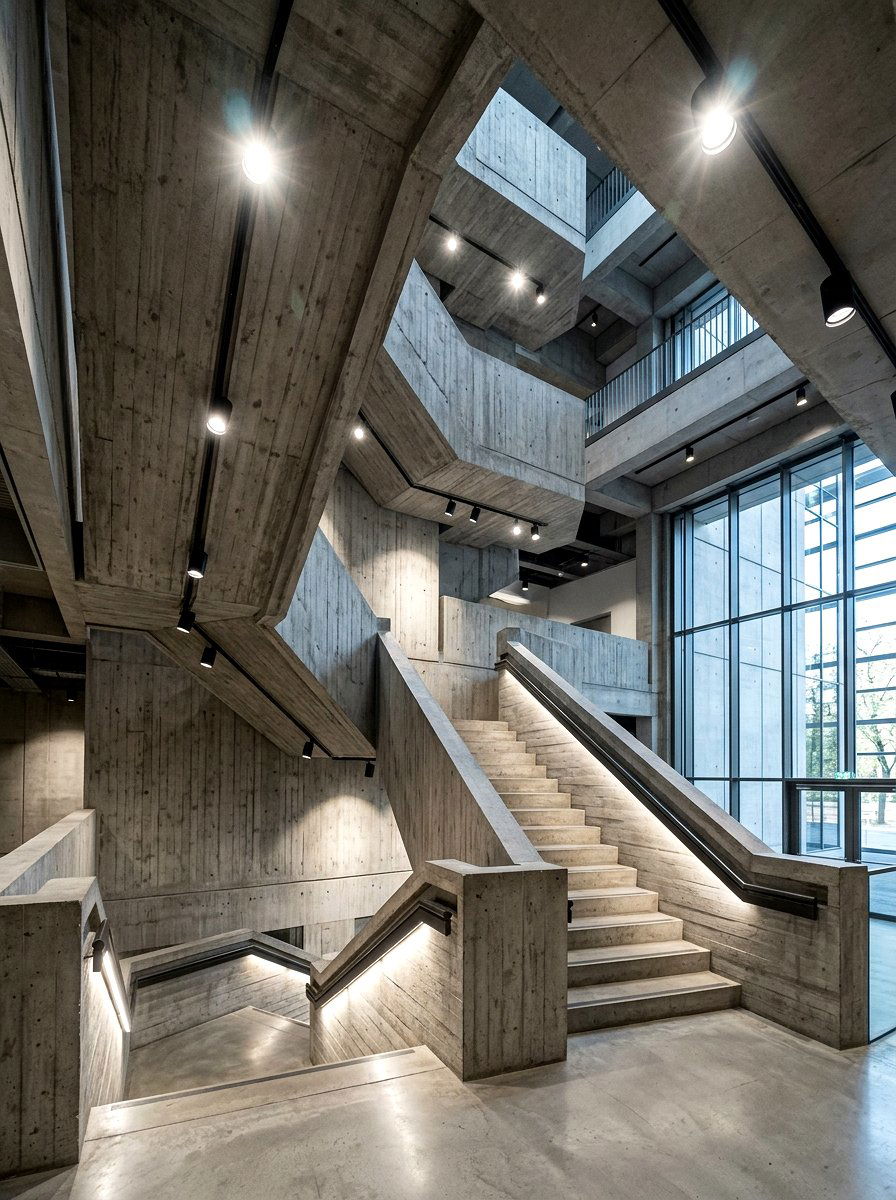 Brutalist Architecture Staircase Spot Light - 30 stair lighting ideas