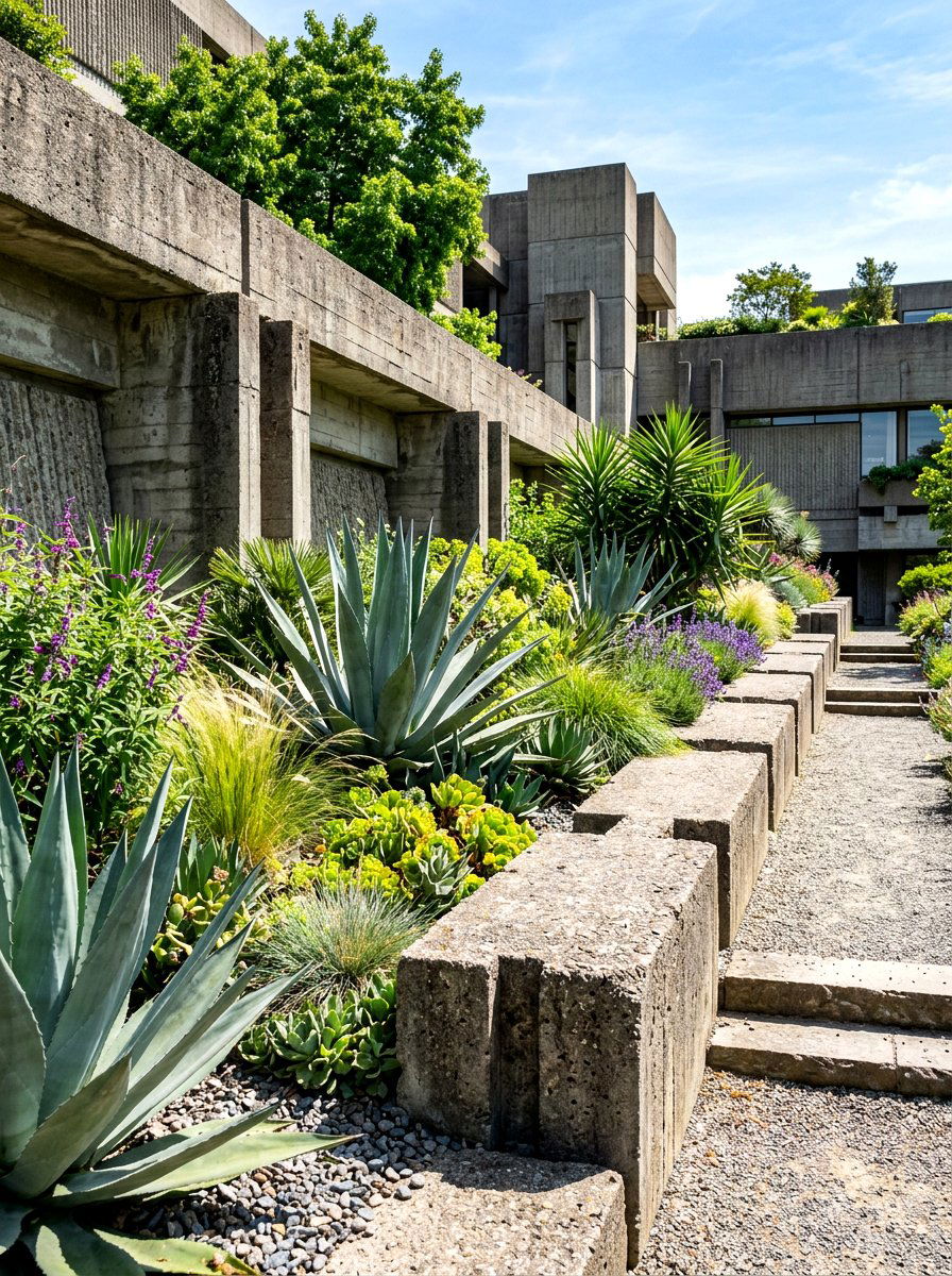 Brutalist Block Edge - 30 concrete garden border ideas