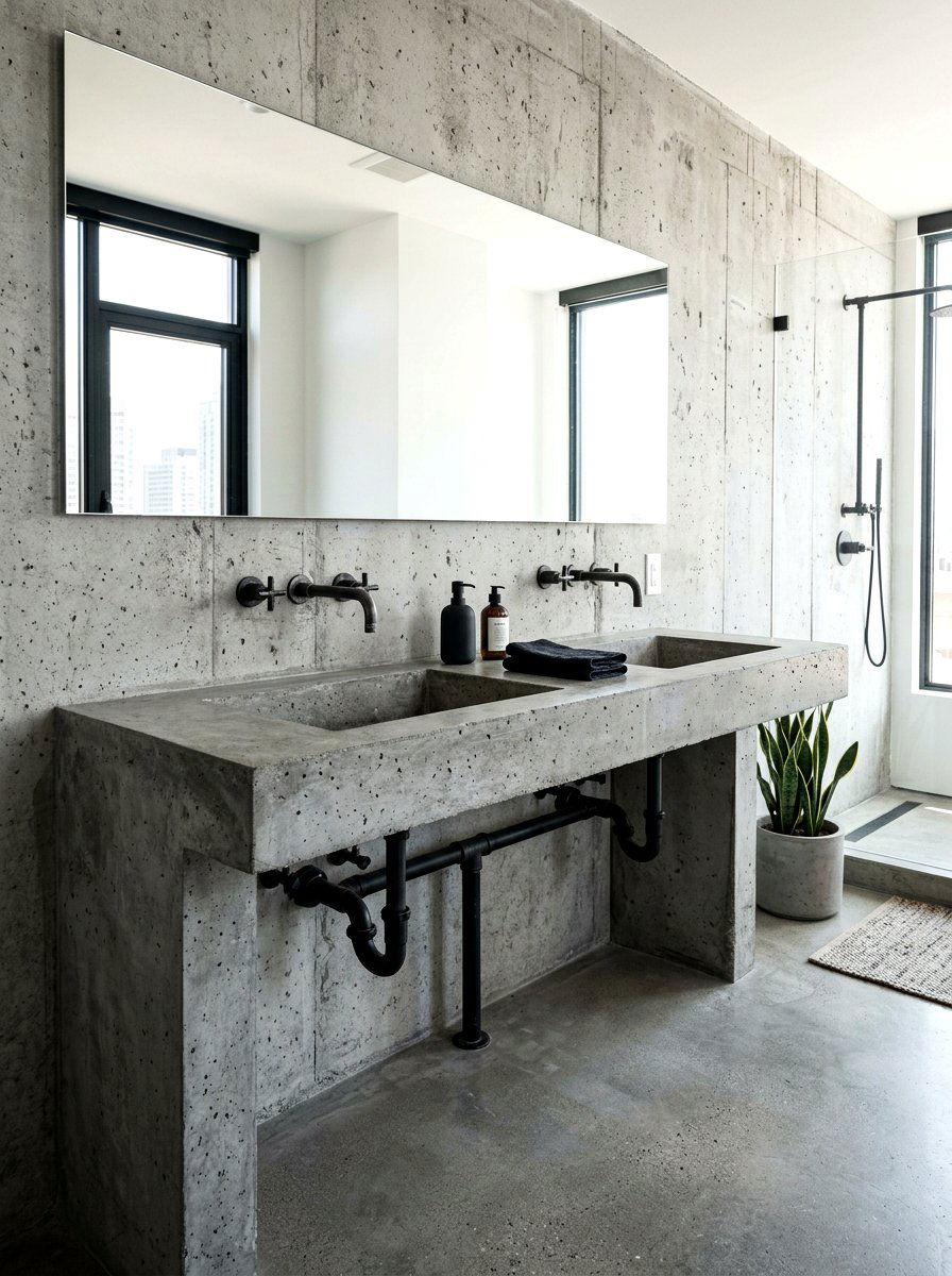Brutalist Concrete Style Stone Vanity - 30 integrated stone vanity ideas