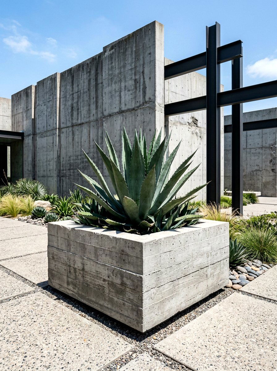 Brutalist Style Concrete Planter - 30 concrete planter ideas