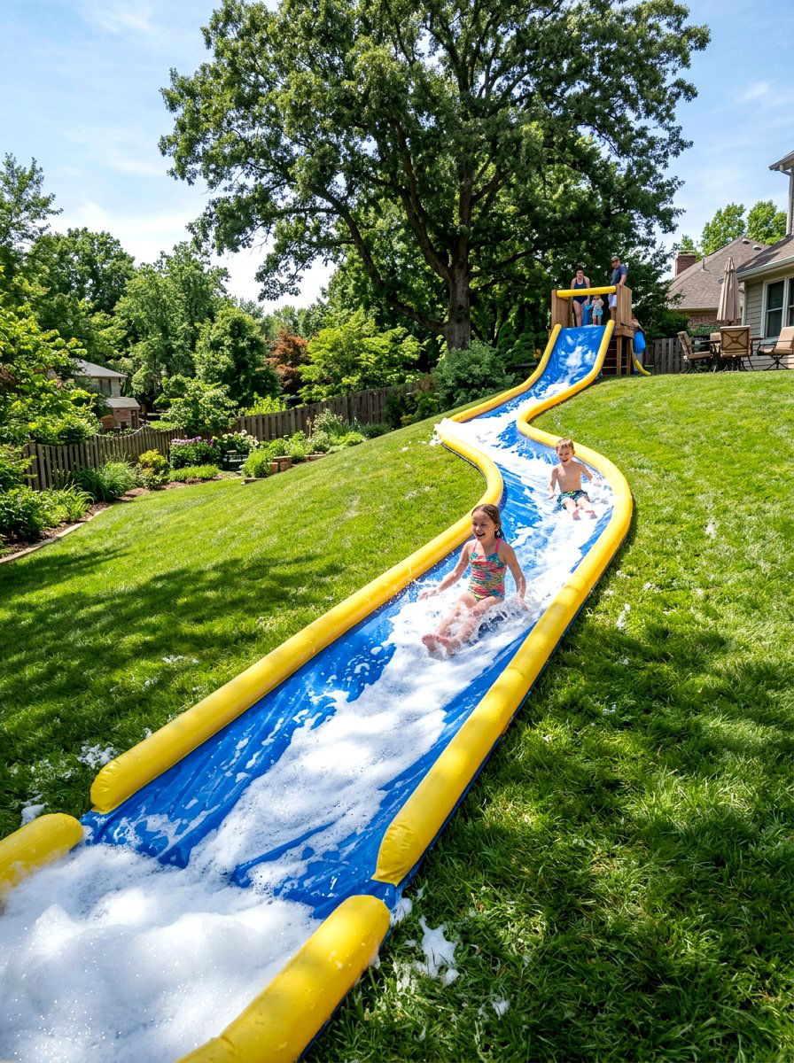 Bubble Foam Slide - 30 backyard obstacle course ideas
