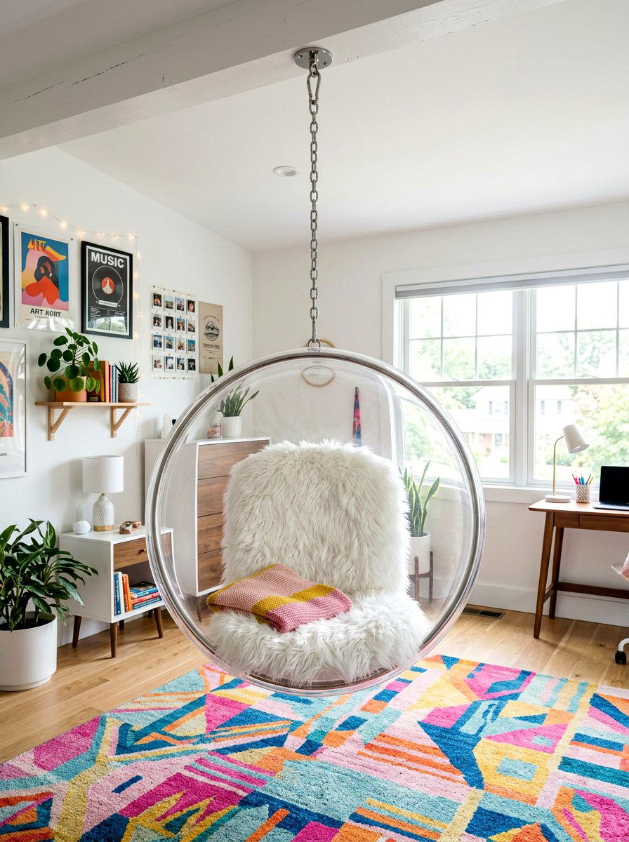 Bubble chair ceiling mount - 30 teen hangout room ideas