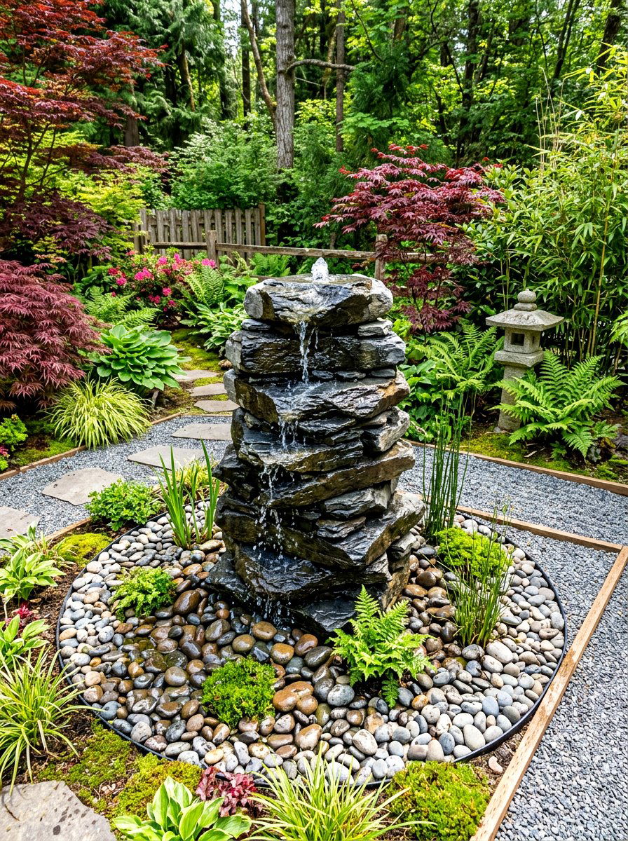 Bubbling Water Fountain - 30 sensory backyard garden ideas