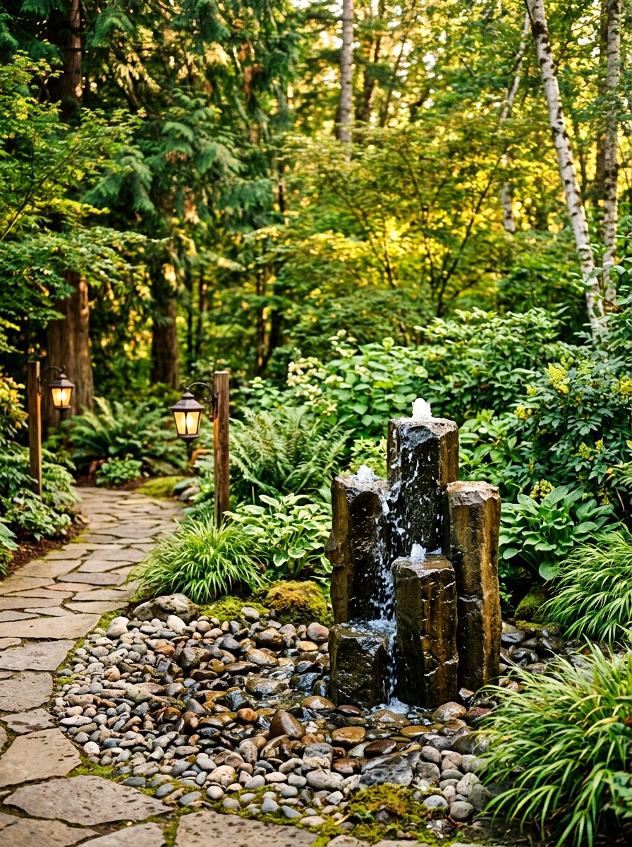 Bubbling basalt fountain - 30 courtyard fountain ideas
