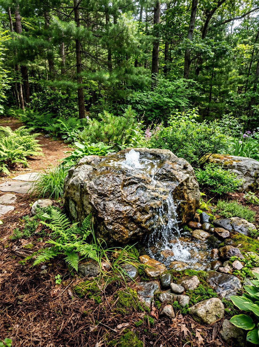 Bubbling boulder fountain - 30 front yard water feature ideas