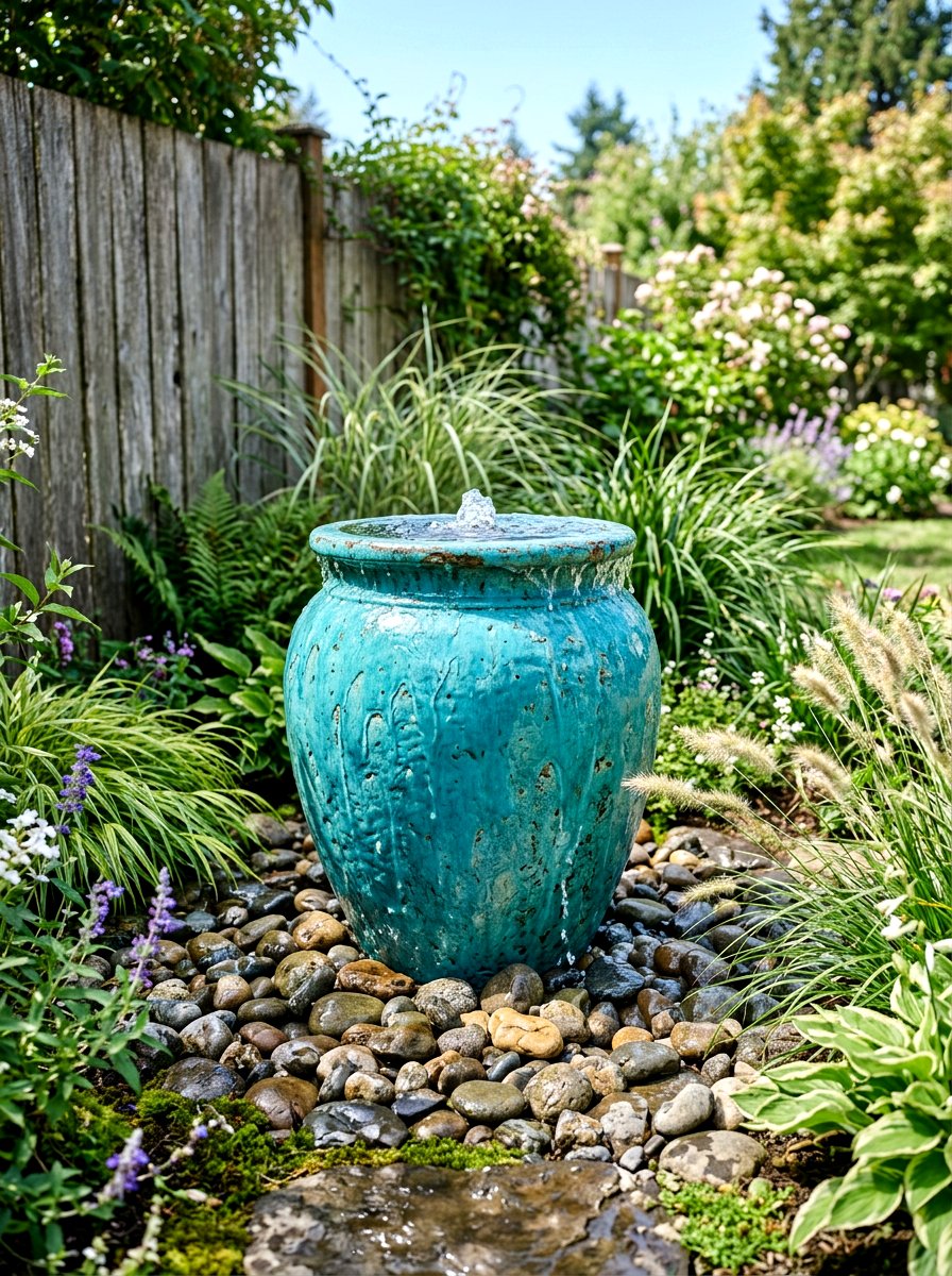 Bubbling ceramic urn - 30 courtyard fountain garden ideas