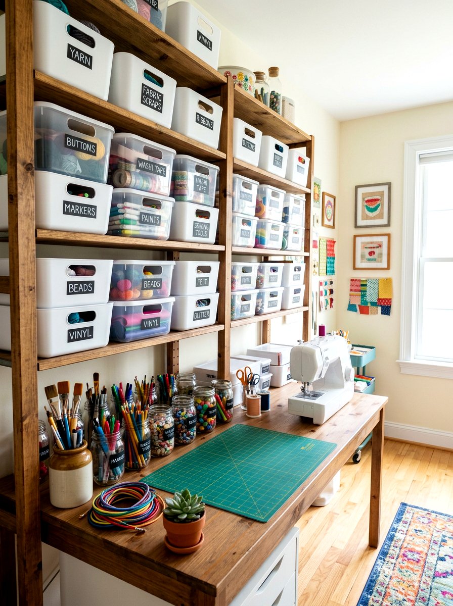 Budget friendly craft storage bins - 30 craft corner ideas