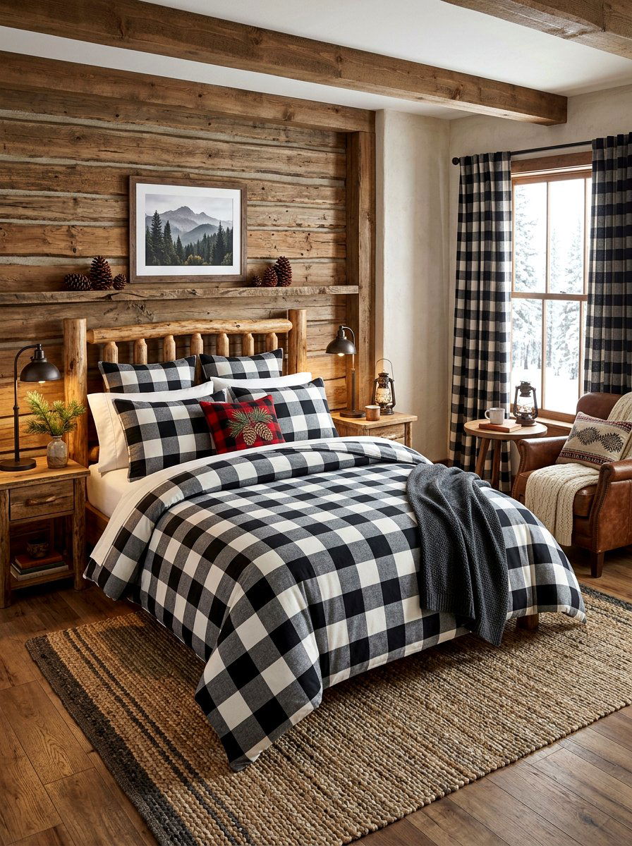 Buffalo Check Bedding - 30 rustic bedroom ideas