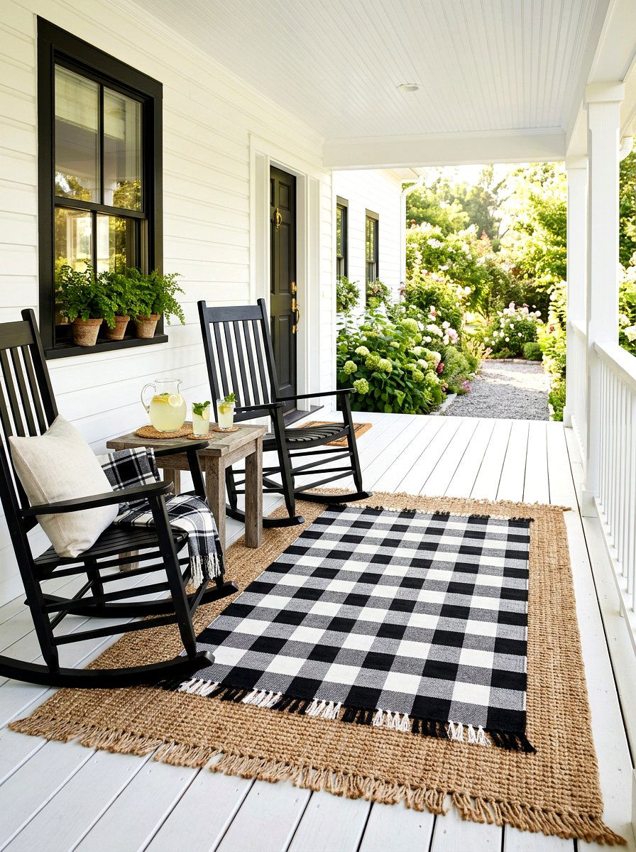 Buffalo Check Layered Porch Rug - 30 outdoor rug layering ideas