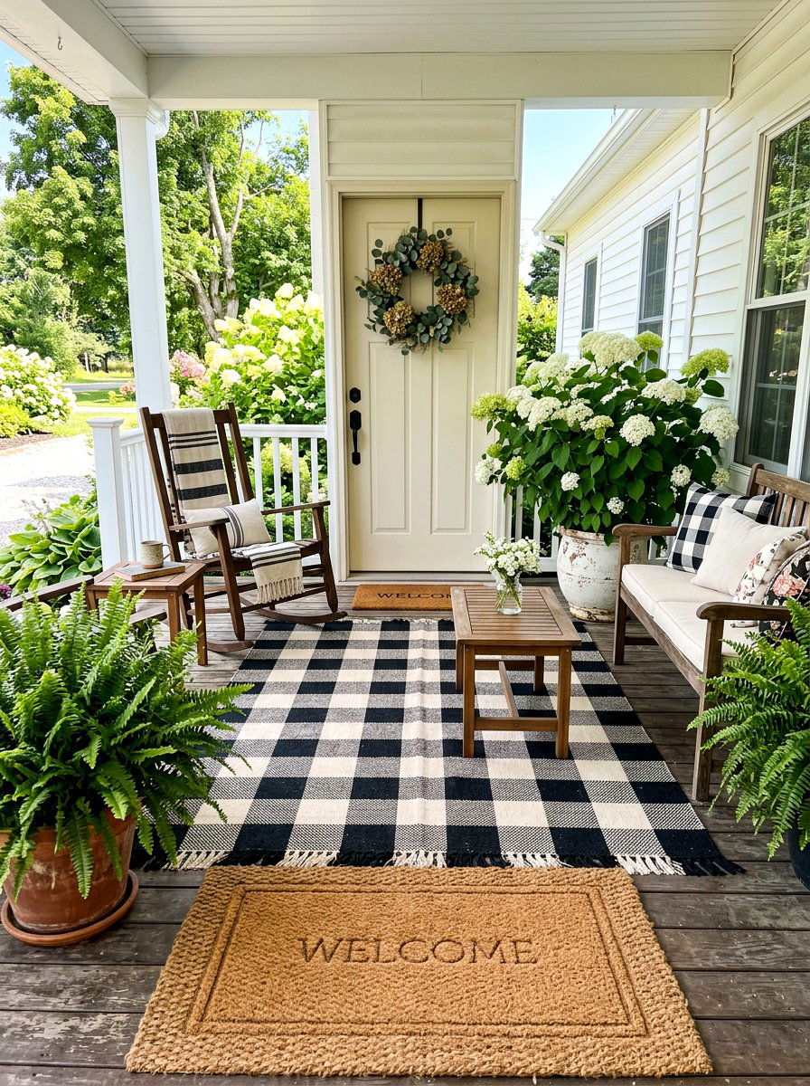 Buffalo Check Over Coir - 30 layered outdoor rug ideas