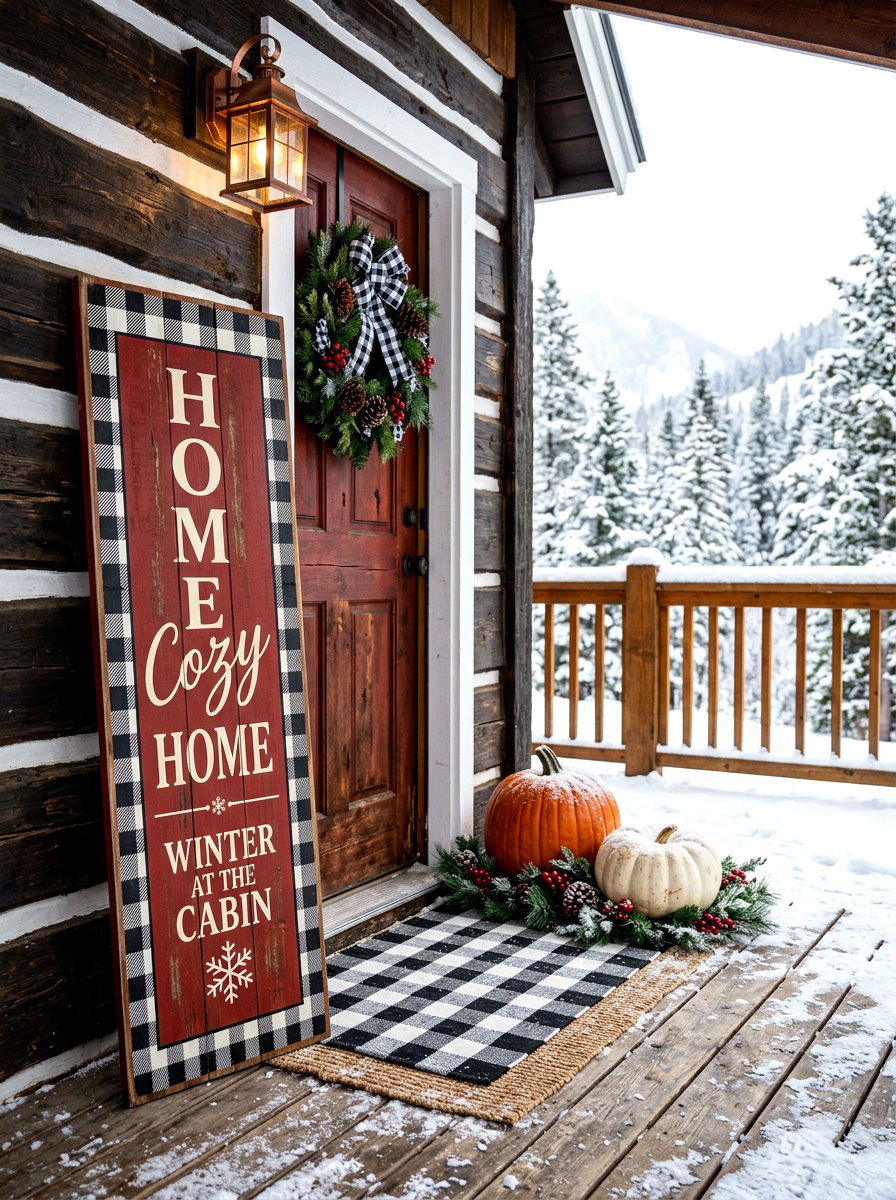 Buffalo Check Porch Sign - 30 porch welcome sign ideas