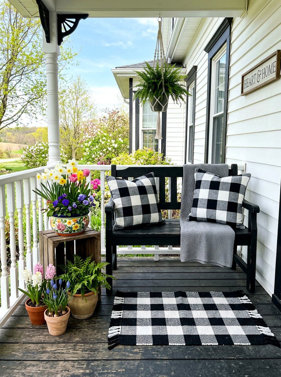 Buffalo Plaid Accents - 30 spring front porch ideas