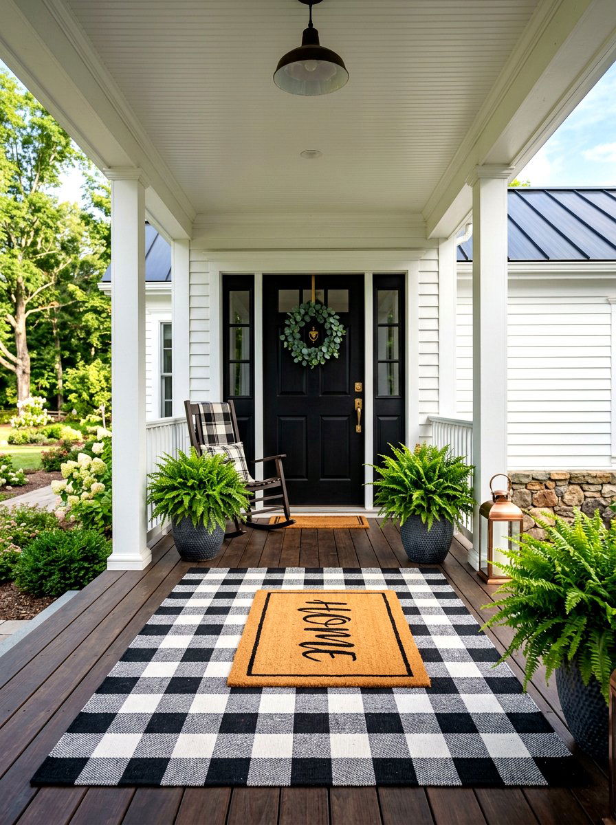 Buffalo Plaid Layered Doormat - 30 layered doormat porch ideas