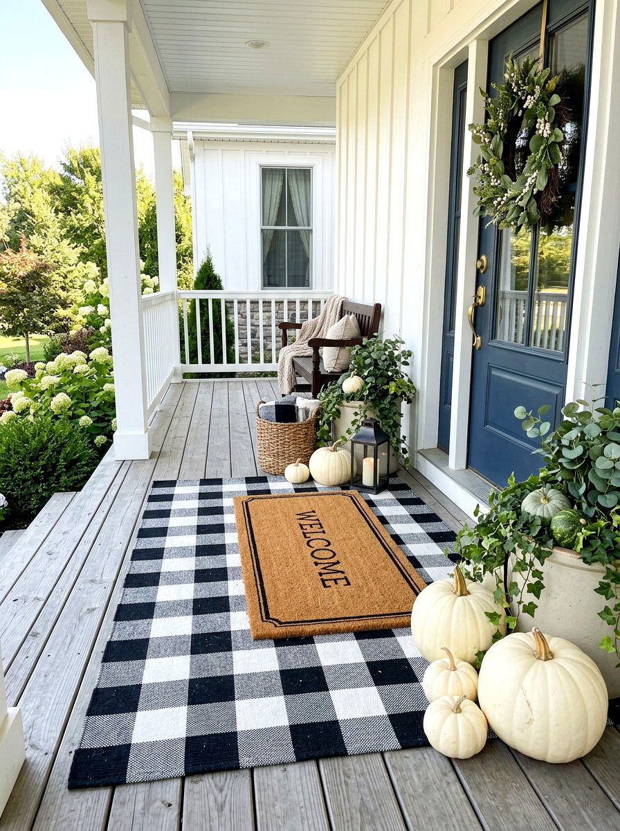 Buffalo Plaid Porch Rug - 30 fall front porch ideas