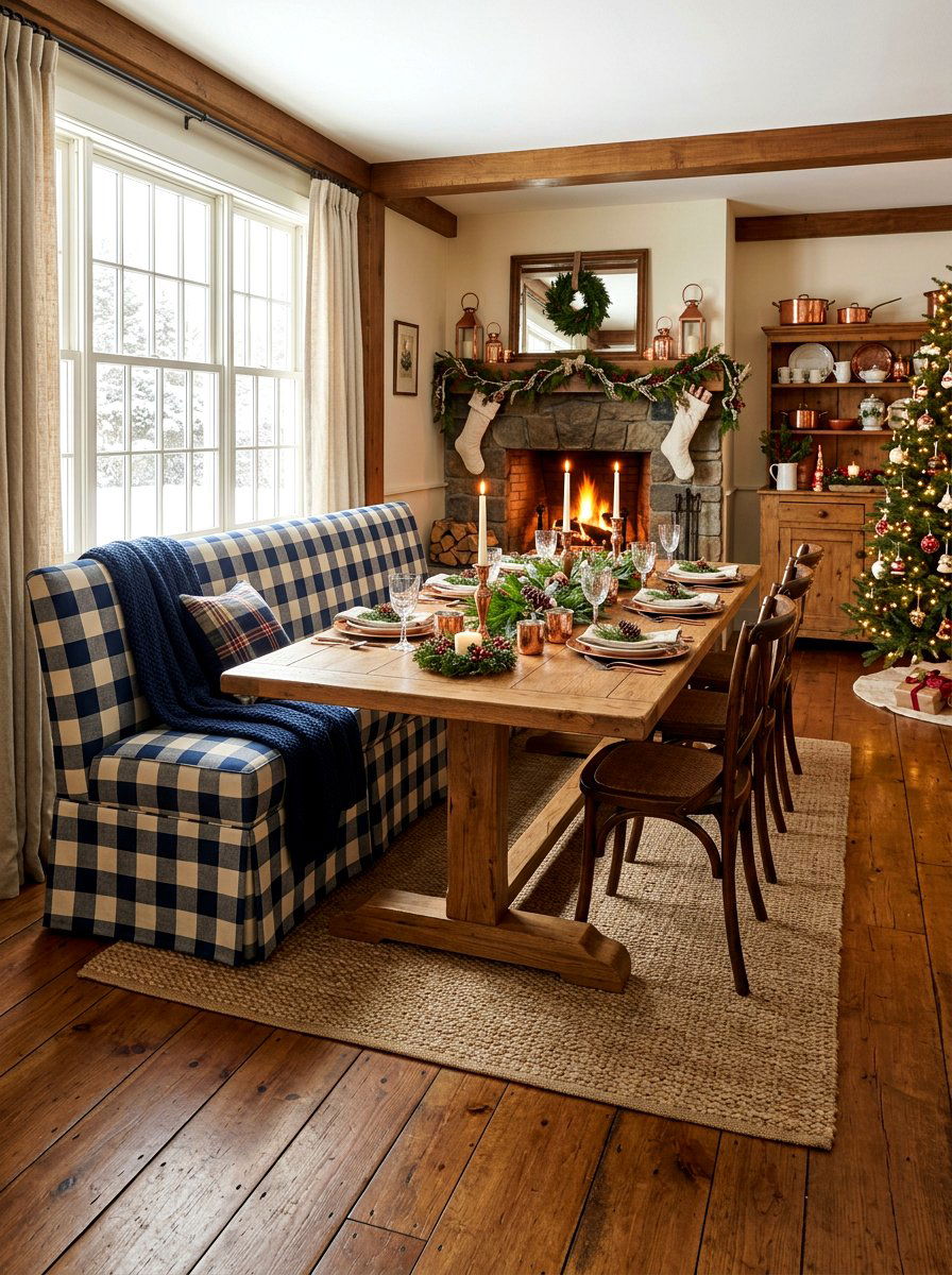 Buffalo check skirted dining bench - 30 skirted dining bench ideas