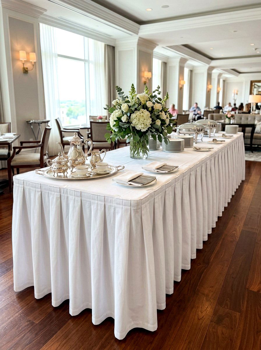 Buffet table skirt - 30 skirted console table ideas