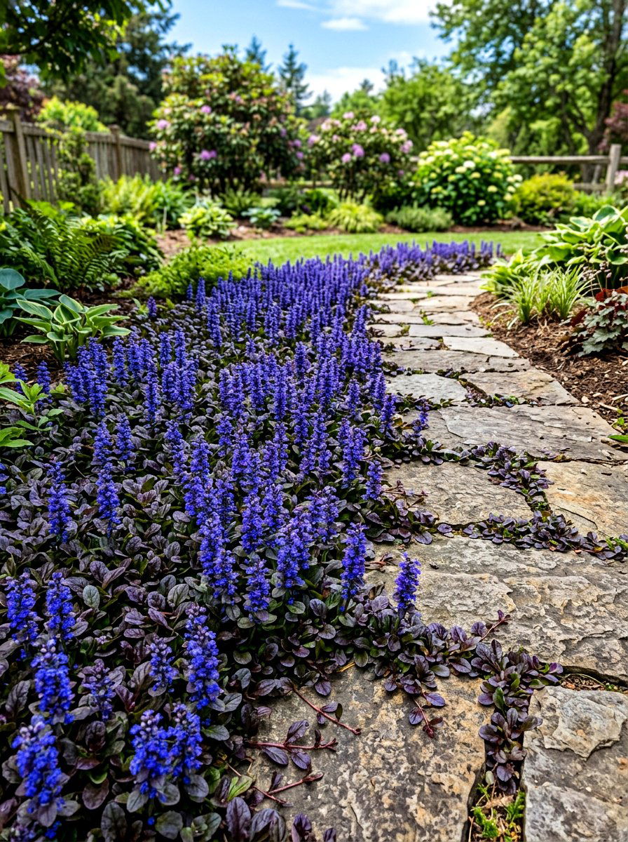 Bugleweed ground cover garden - 30 shade perennial garden ideas