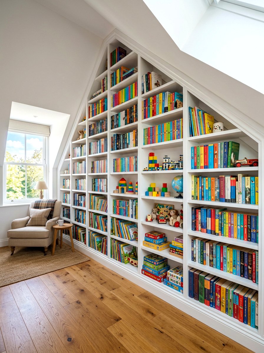 Built In Attic Shelving - 30 attic playroom ideas