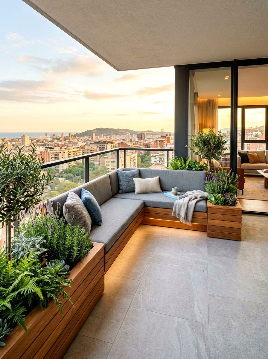 Built In Balcony Bench - 30 condo balcony lounge ideas