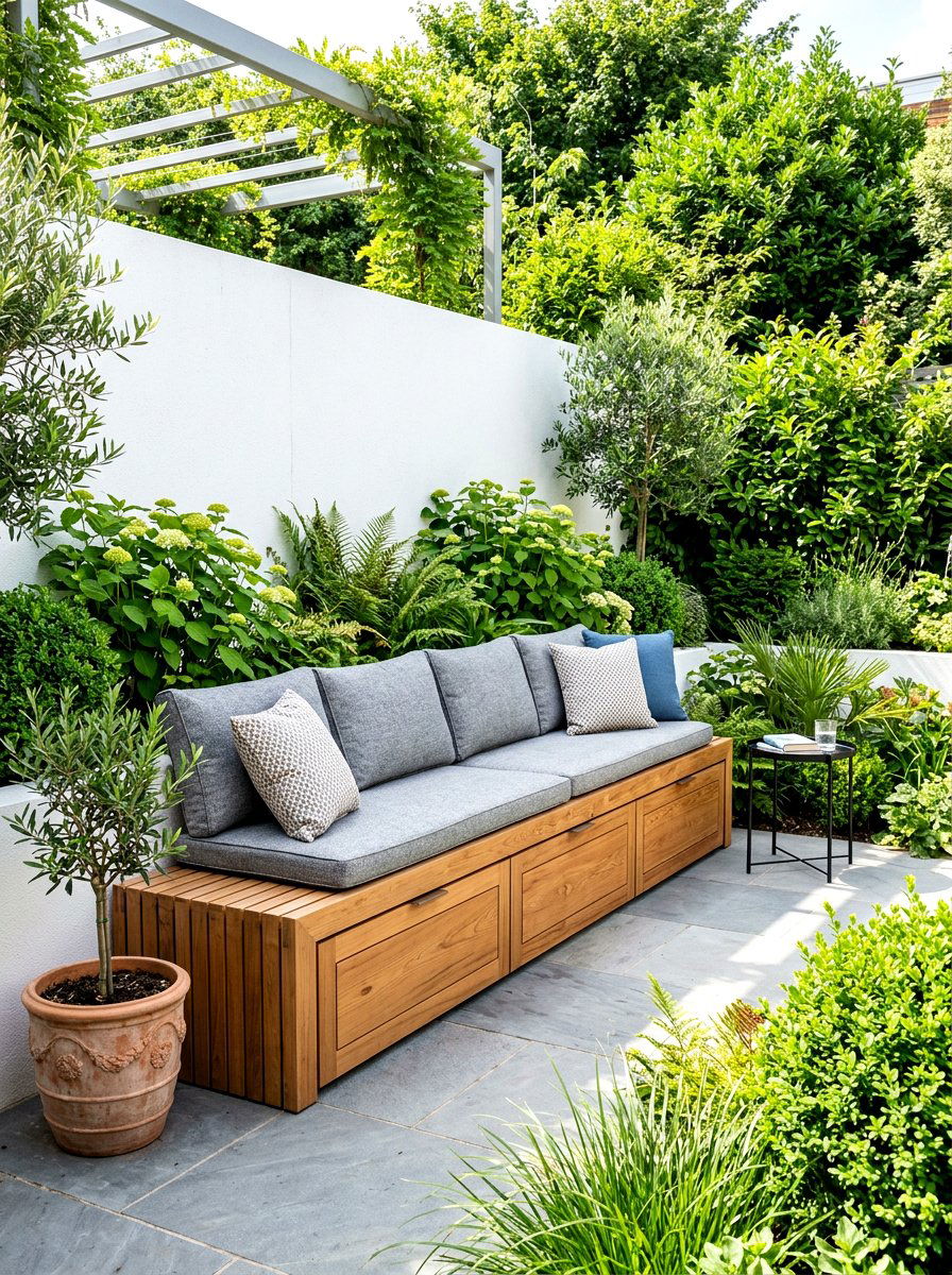 Built In Bench - 30 small garden ideas