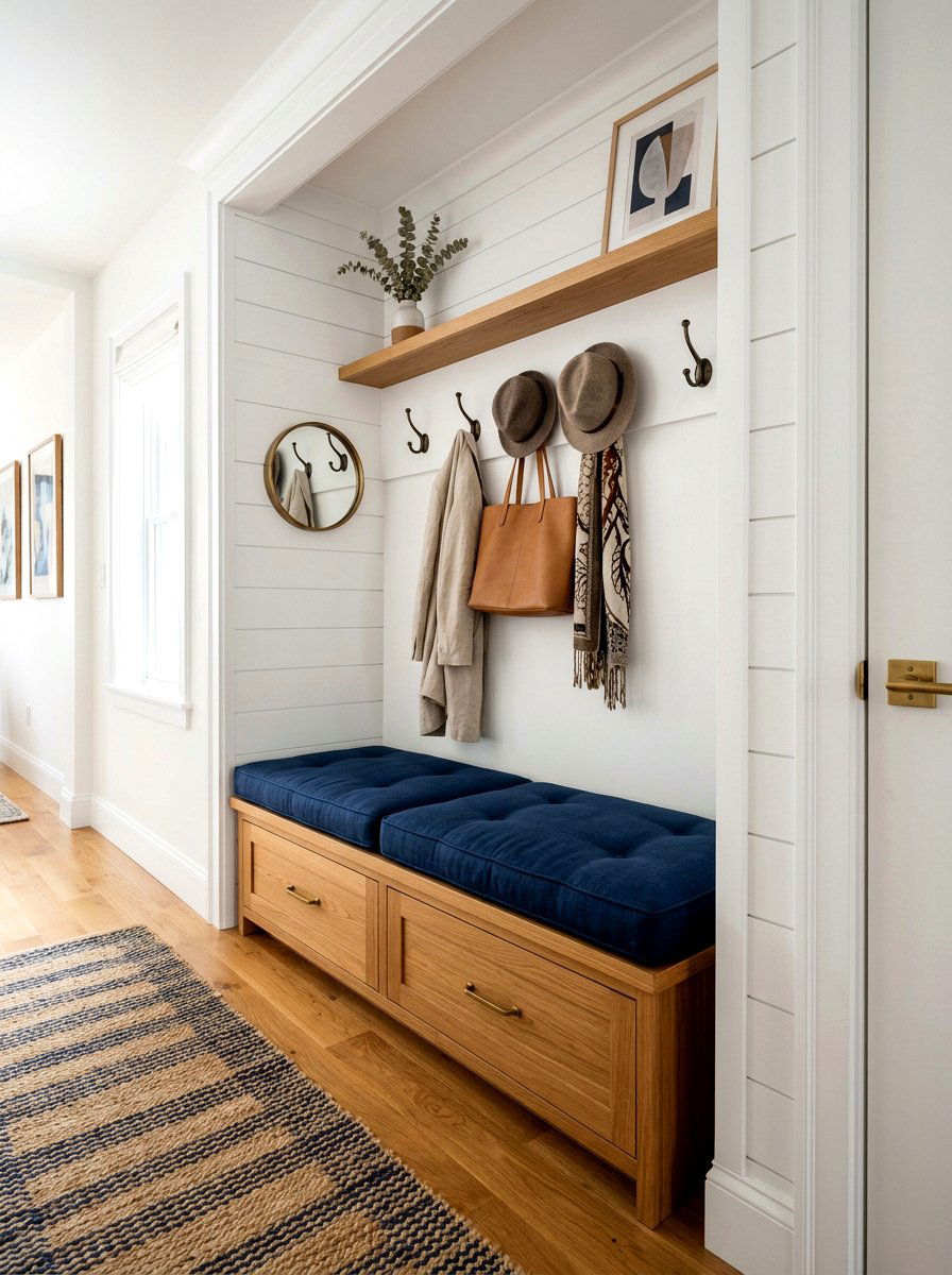 Built In Bench - 30 mini mudroom apartment ideas