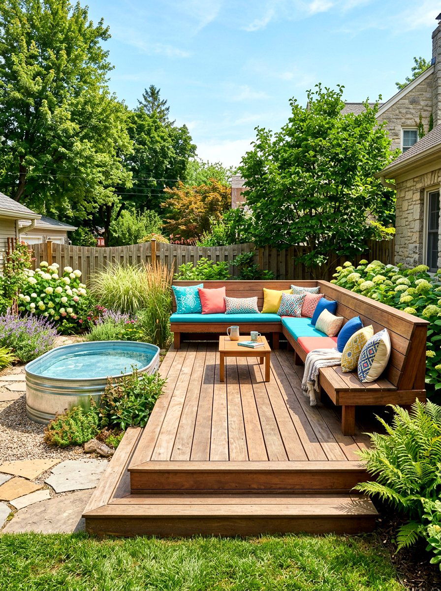 Built In Bench Deck - 30 stock tank pool deck ideas
