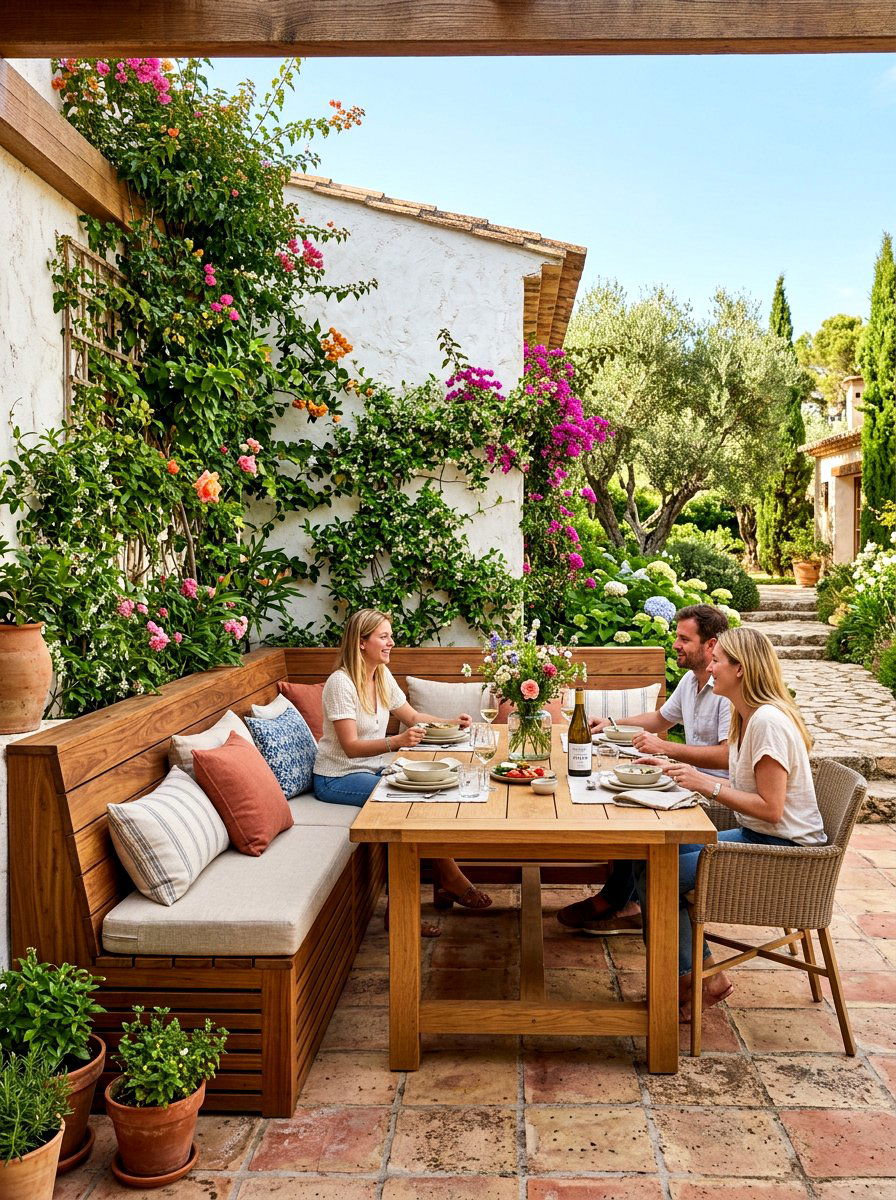 Built In Bench Dining - 30 Nancy Meyers outdoor dining ideas
