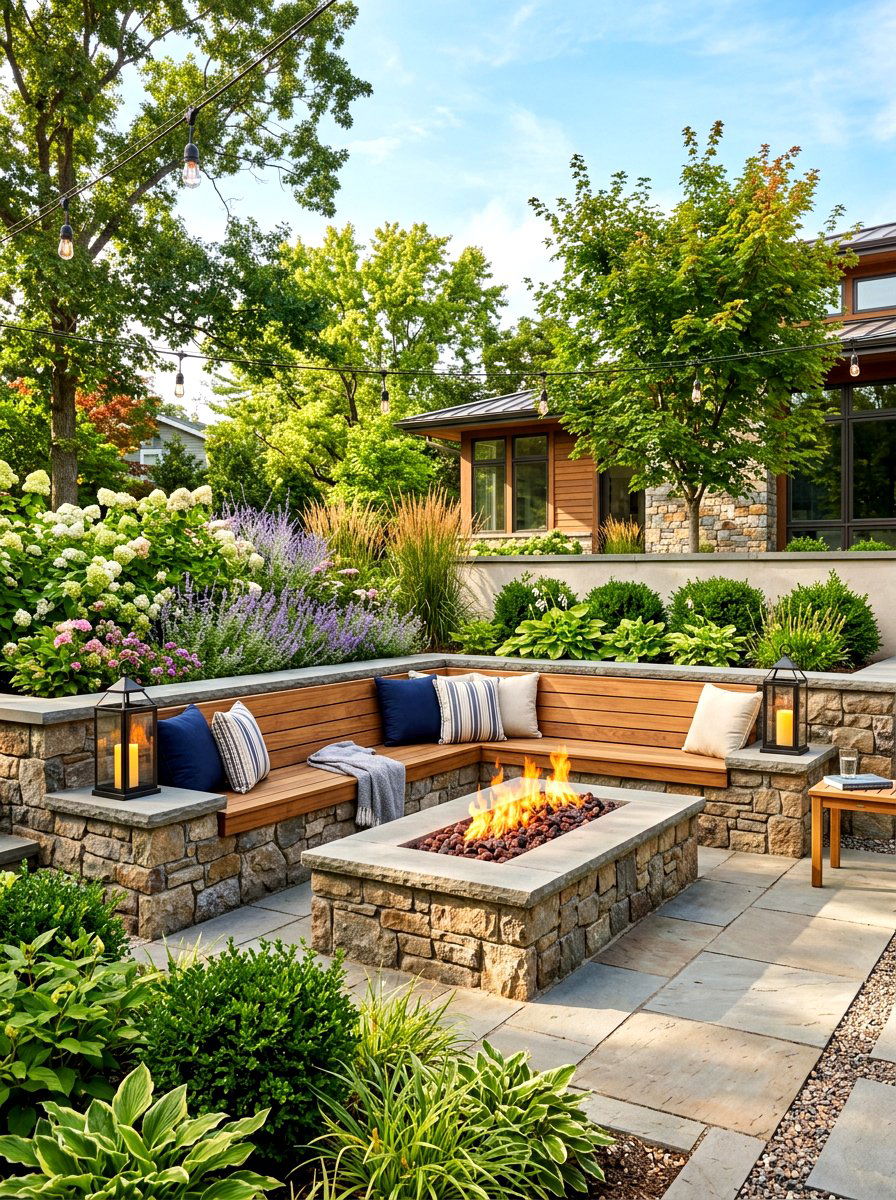 Built In Bench Fire Pit - 30 fire pit corner ideas