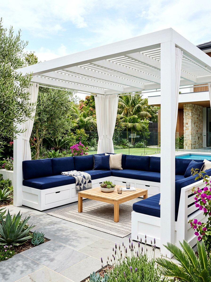 Built In Bench Seating Outdoor Cabana - 30 backyard cabana lounge ideas