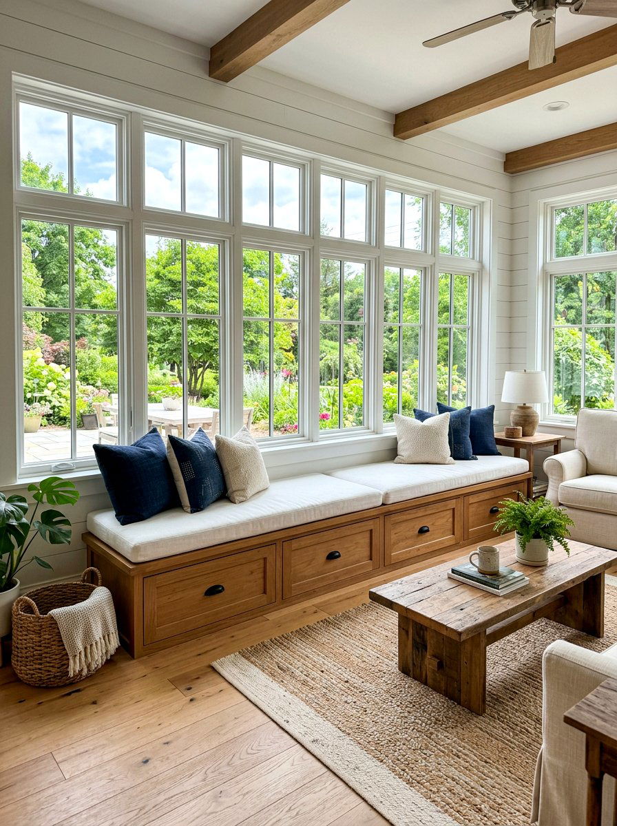 Built In Bench Sunroom - 30 farmhouse sunroom ideas