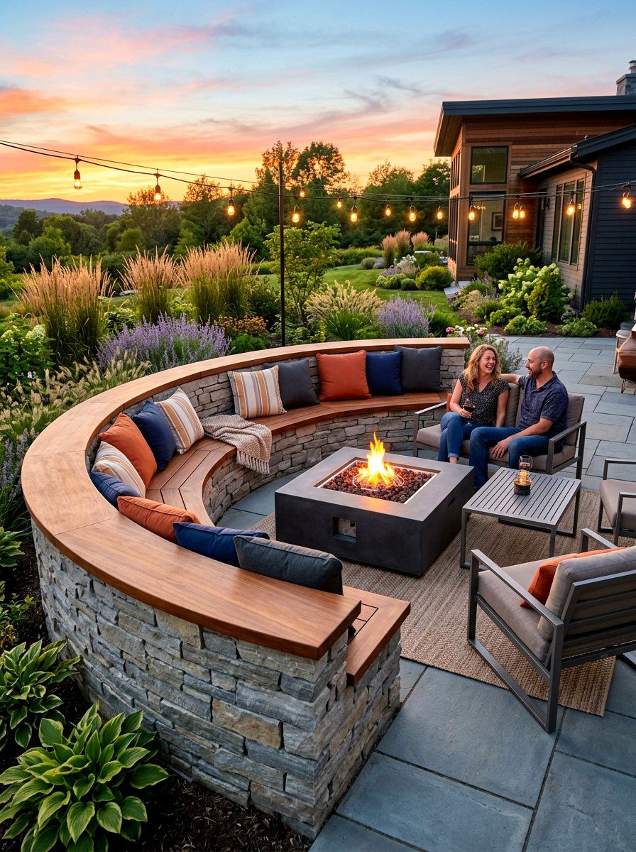 Built In Bench Wall - 30 garden retaining wall ideas